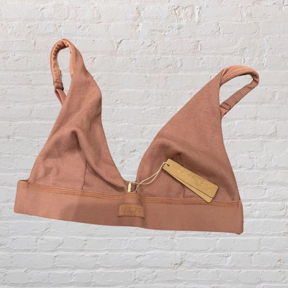 Skims Rose Clay Plunge Brand-Embroidered Stretch-Cotton Bra Medium (no tags) - Picture 4 of 8